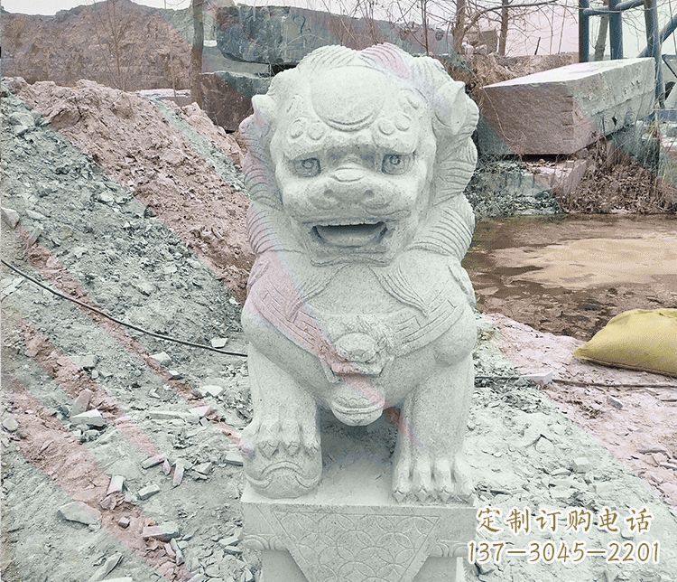 潍坊公园踩绣球狮子动物石雕