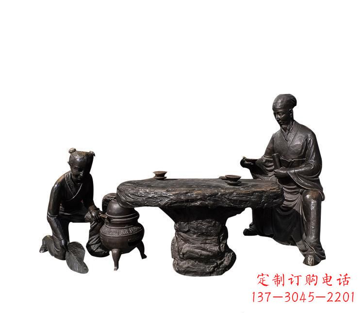 潍坊熬中药的儿童和老中医铜雕