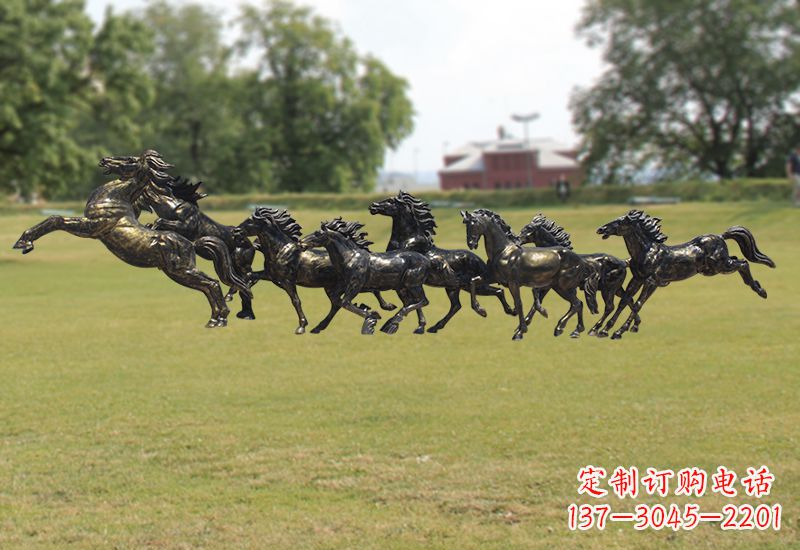 潍坊八骏图八匹马群铜雕