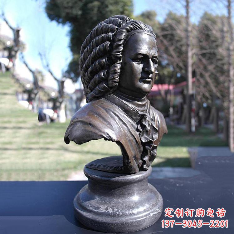 潍坊巴赫头像铜雕-德古巴洛克时期作曲家、键盘演奏家胸像雕塑