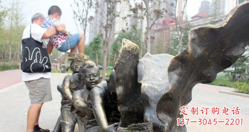 潍坊拔萝卜的儿童小区景观铜雕