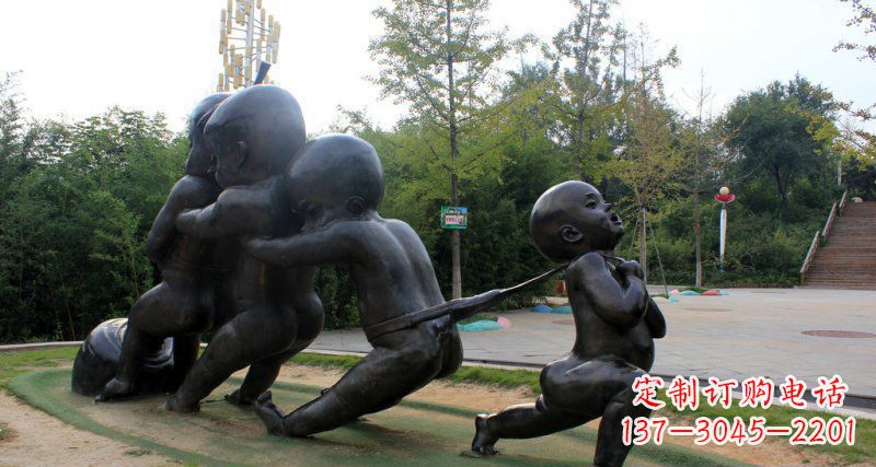 潍坊拔萝卜的小孩街边景观铜雕
