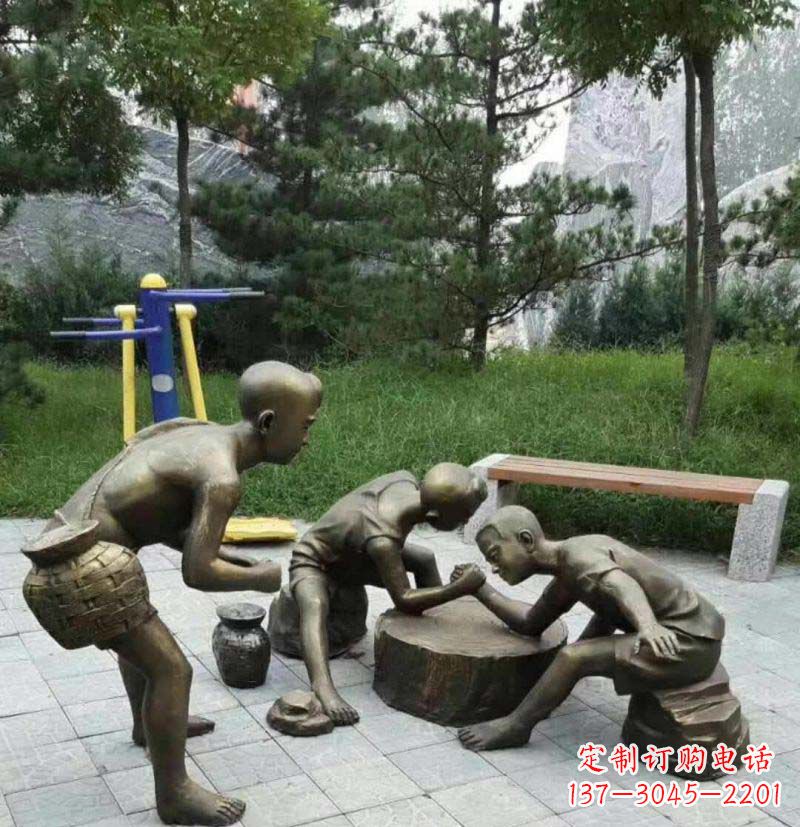 潍坊掰手腕儿童铜雕