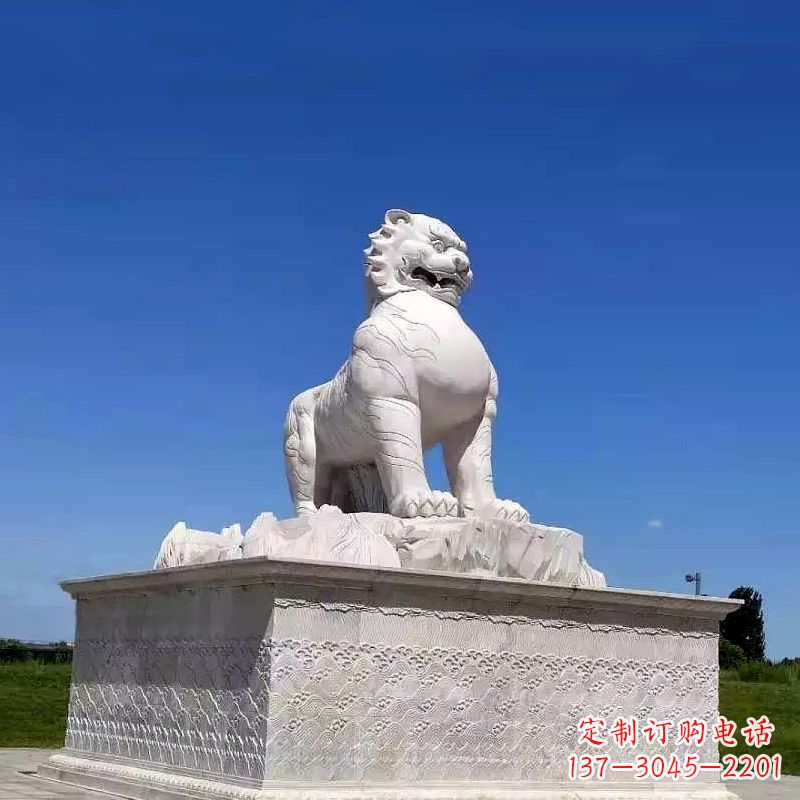 潍坊白虎汉白玉石雕-公园广场中国传统文化上古神兽雕塑摆件