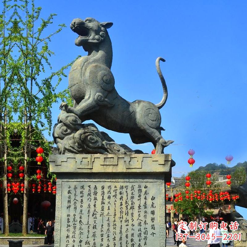 潍坊白虎铜雕景观雕塑-景区园林神兽动物标识