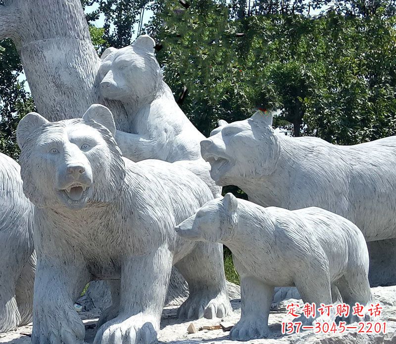 潍坊北极熊石雕大理石动物雕塑