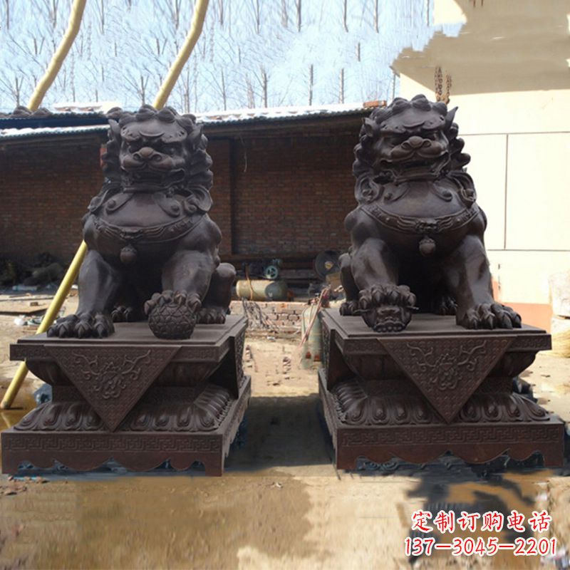 潍坊北京狮子铜雕塑-企业商场看门辟邪招财神兽
