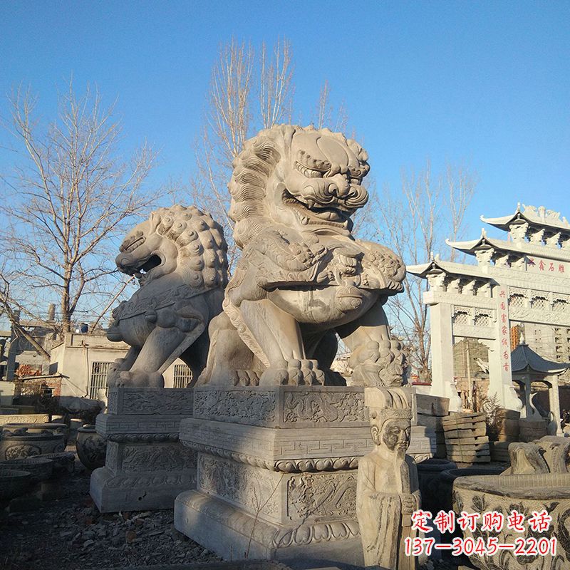 潍坊北京石雕狮子-企业楼宇大门动物雕塑摆件