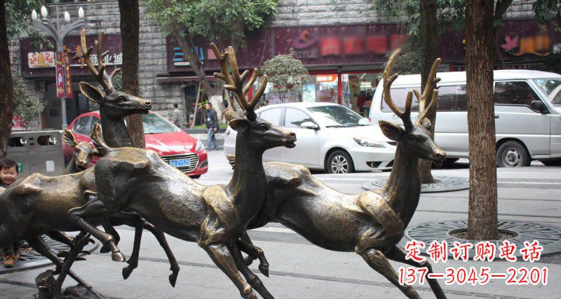 潍坊奔跑的梅花鹿街边景观铜雕