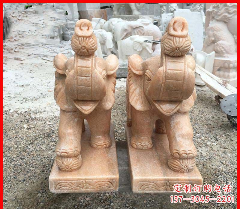 潍坊鼻卷绣球的小象石雕
