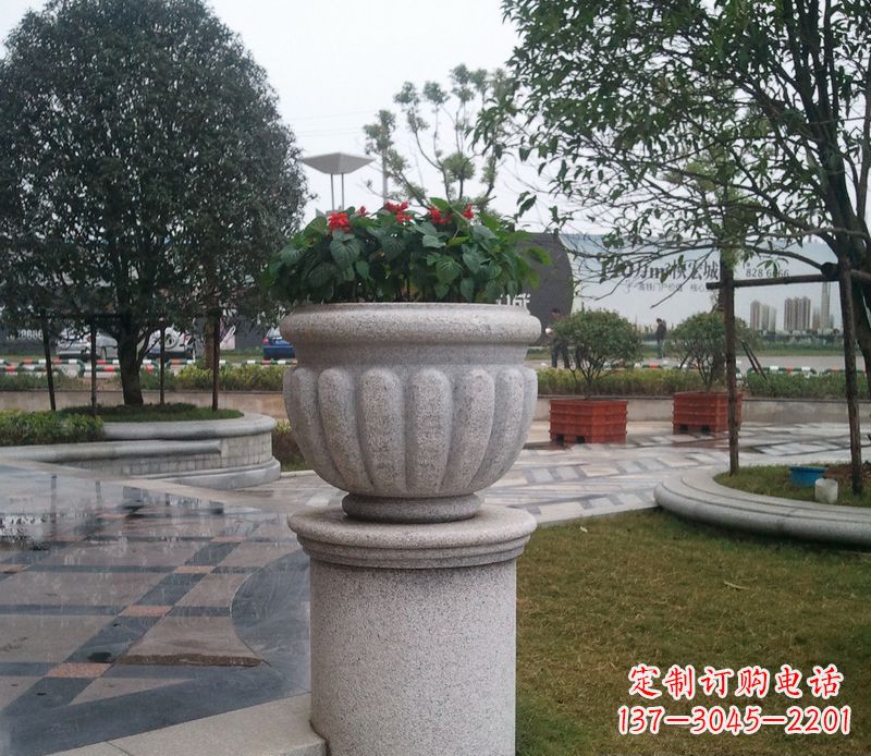 潍坊别墅景观大理石花盆石雕 (2)