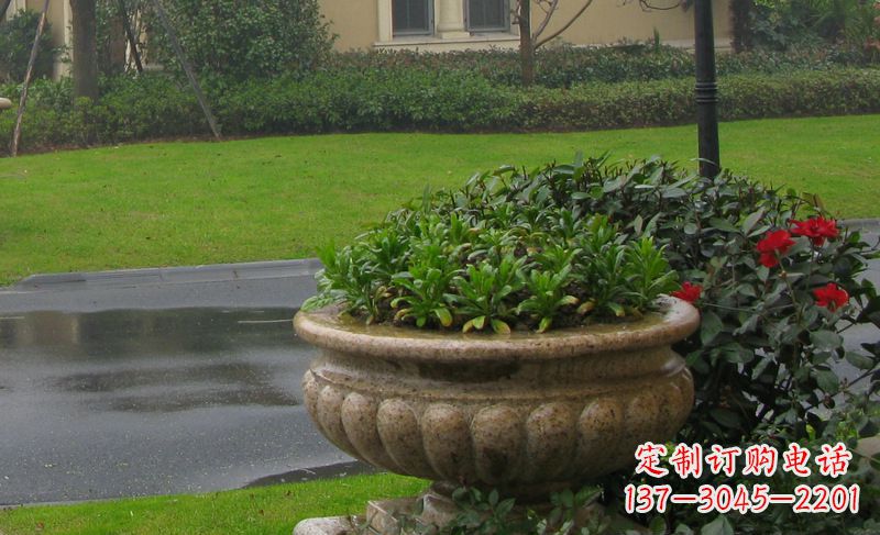 潍坊别墅景观大理石花盆石雕 (4)