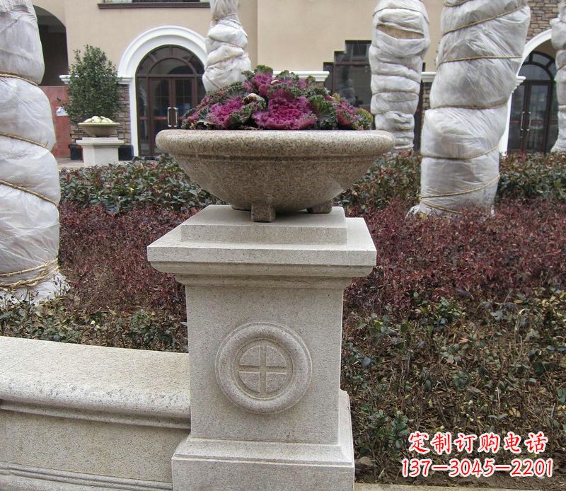 潍坊别墅景观大理石花盆石雕_2