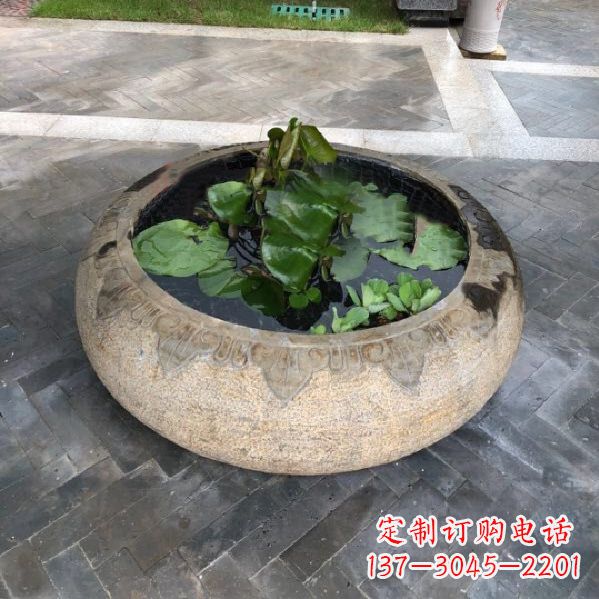 潍坊别墅庭院仿古做旧石雕鱼缸