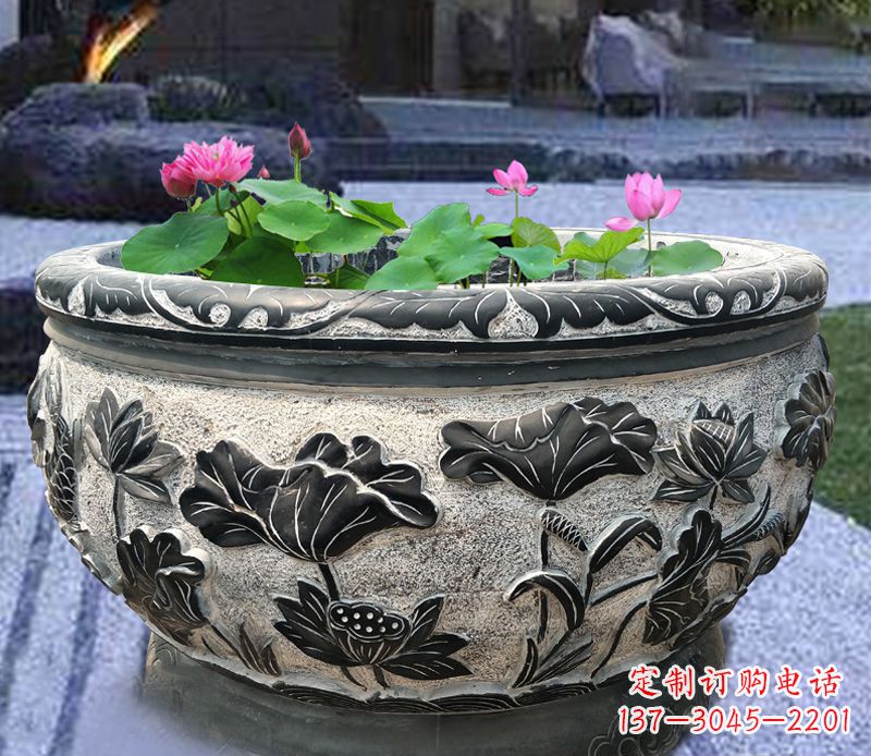 潍坊别墅庭院石雕鱼缸