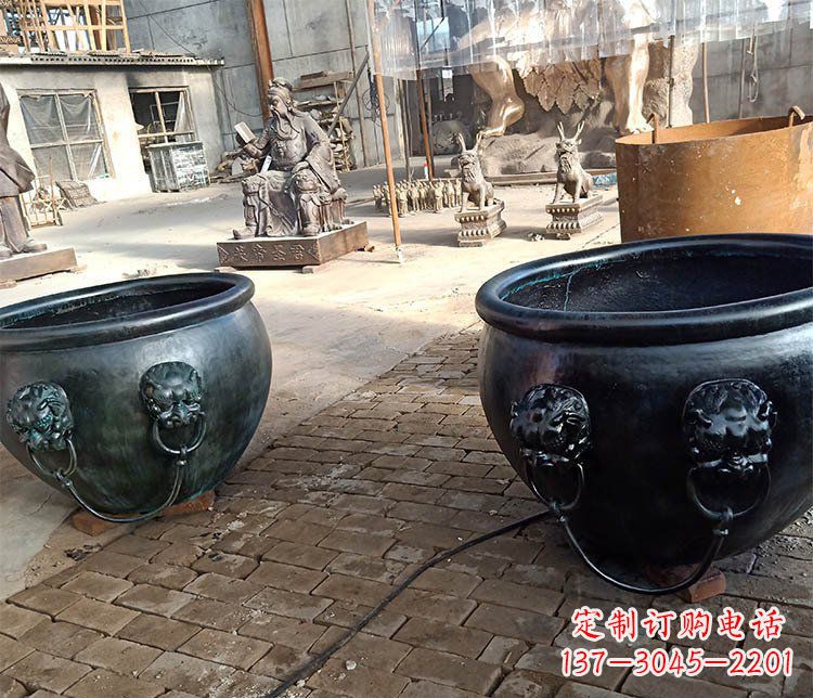 潍坊别墅招财水缸铜雕塑摆件 (3)
