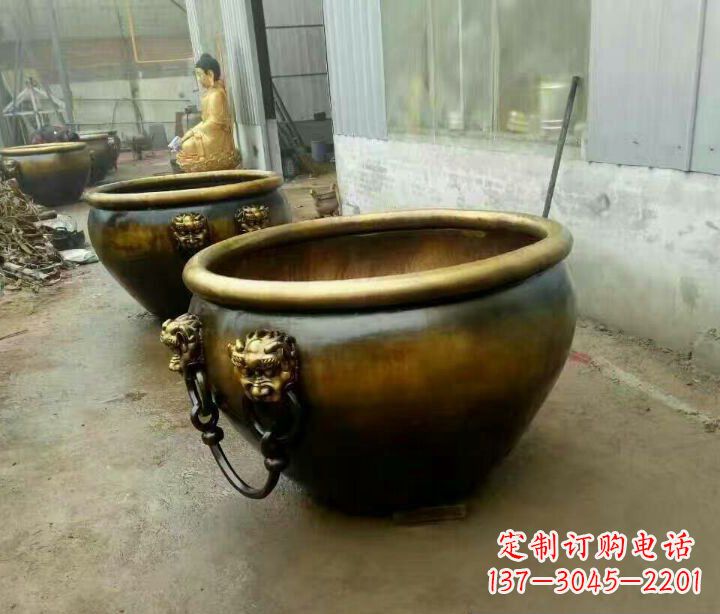 潍坊别墅招财水缸铜雕塑摆件 (4)