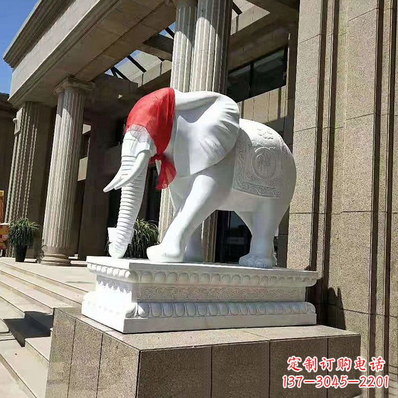 潍坊宾馆酒店看门大象汉白玉吉祥动物石雕