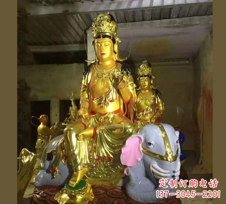 潍坊玻璃钢乘大象的普贤菩萨雕塑