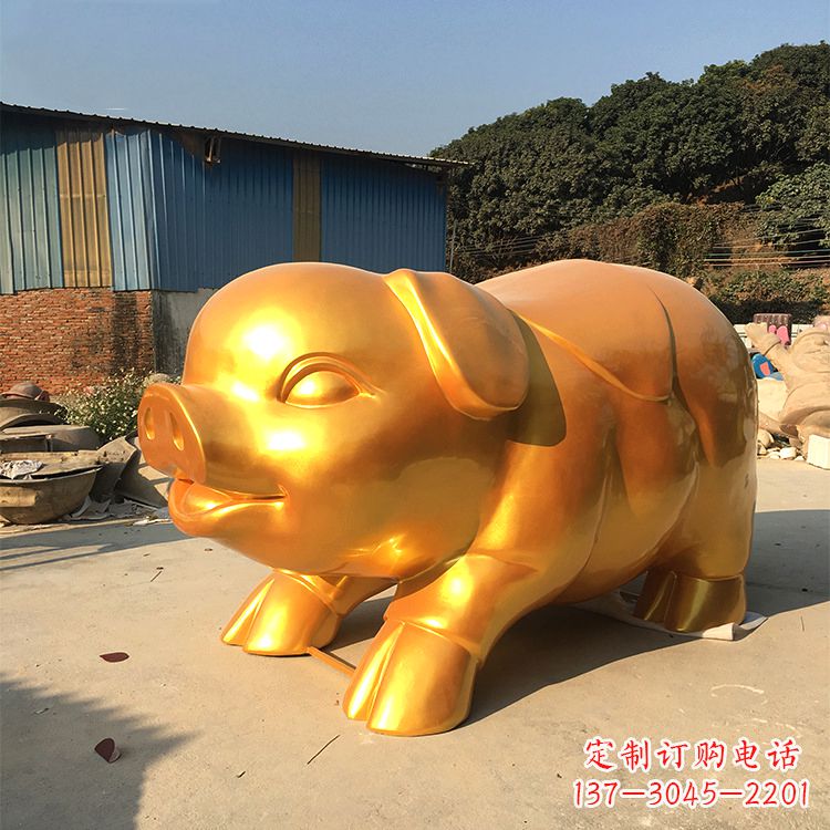 潍坊玻璃钢大型漆金猪仔雕塑-大型商场美陈动物雕塑
