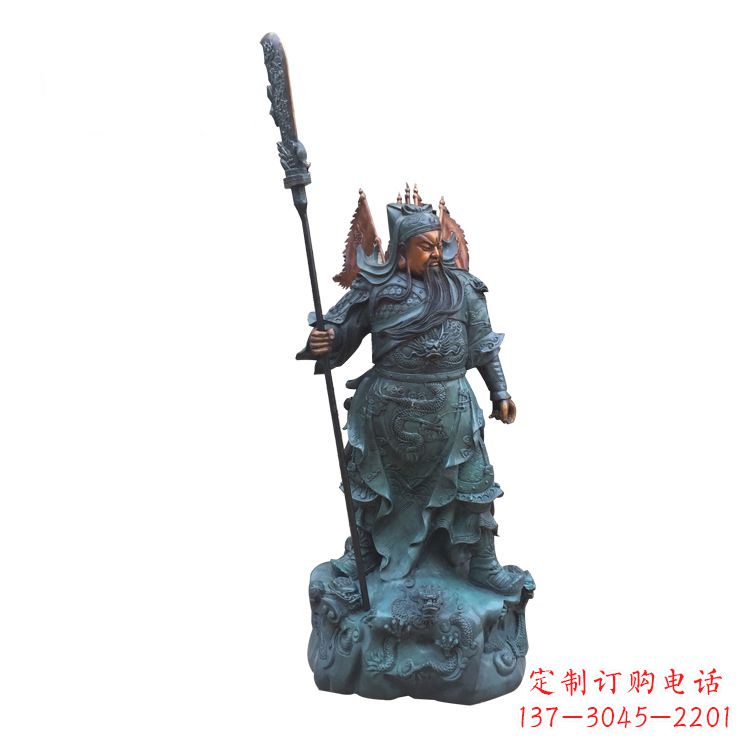 潍坊玻璃钢仿铜彩绘关公像精美雕塑艺术品