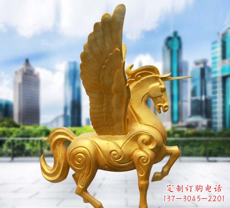 潍坊玻璃钢仿铜飞马独角兽雕塑
