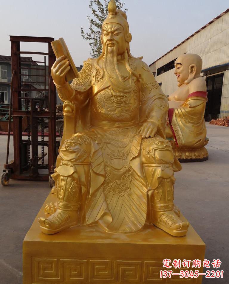 潍坊玻璃钢仿铜关公雕塑——传承春秋精神