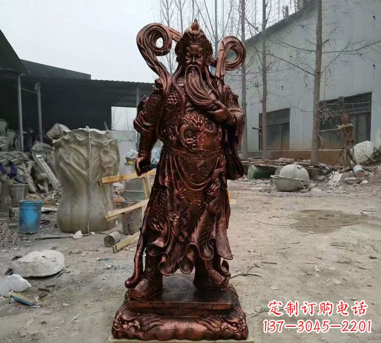 潍坊玻璃钢仿铜捋须关公雕塑