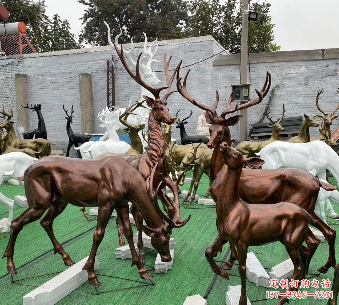潍坊玻璃钢仿铜群鹿雕塑公园仿真动物雕塑 (9)