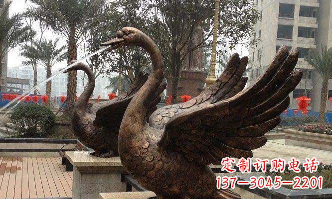 潍坊玻璃钢仿铜天鹅喷泉小区动物雕塑