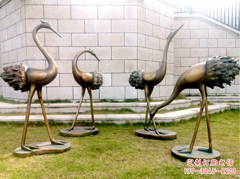 潍坊玻璃钢仿铜仙鹤雕塑