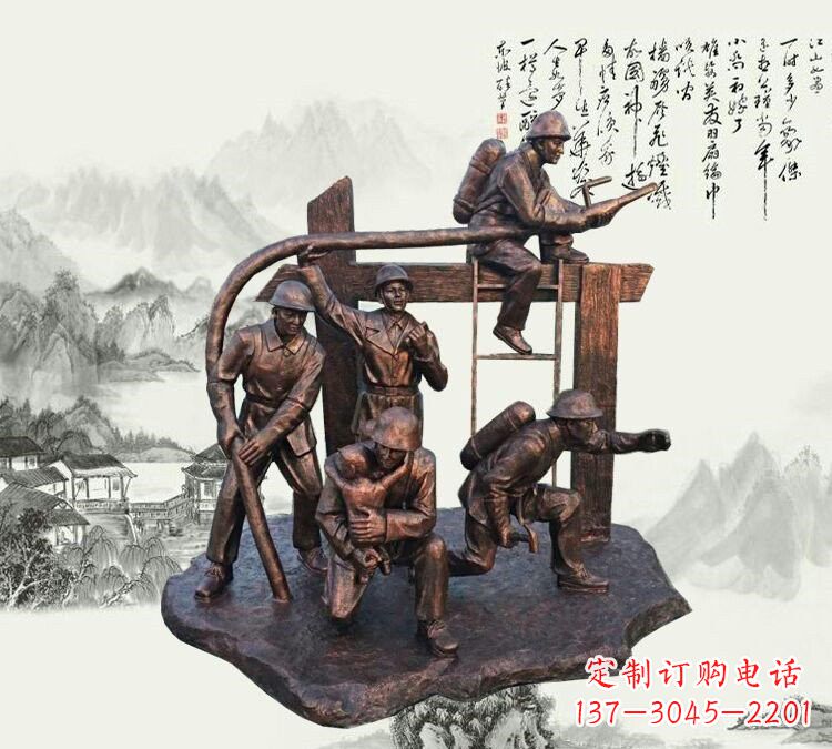 潍坊玻璃钢仿铜消防员雕塑