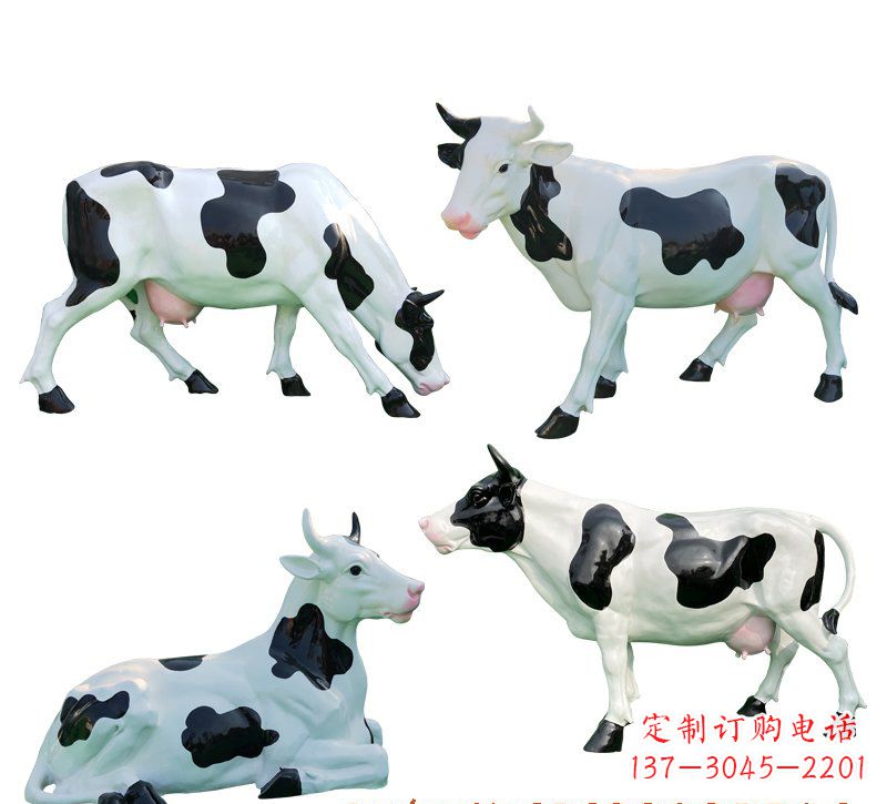 潍坊玻璃钢仿真奶牛组雕