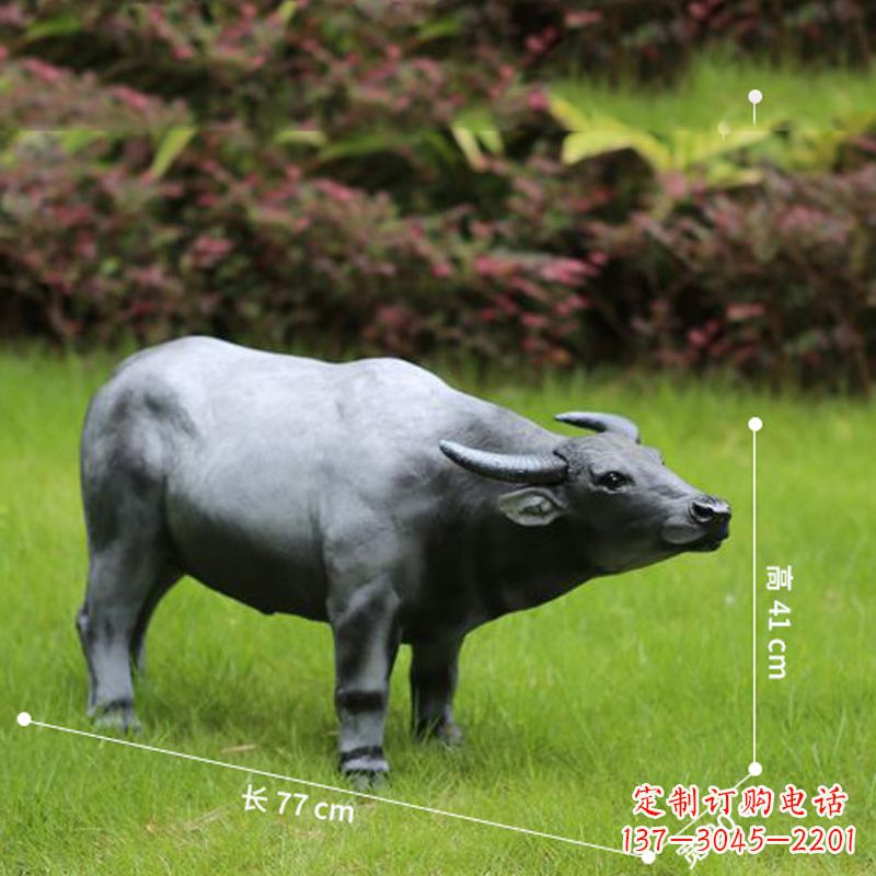 潍坊玻璃钢仿真水牛-公园草坪动物雕塑摆件