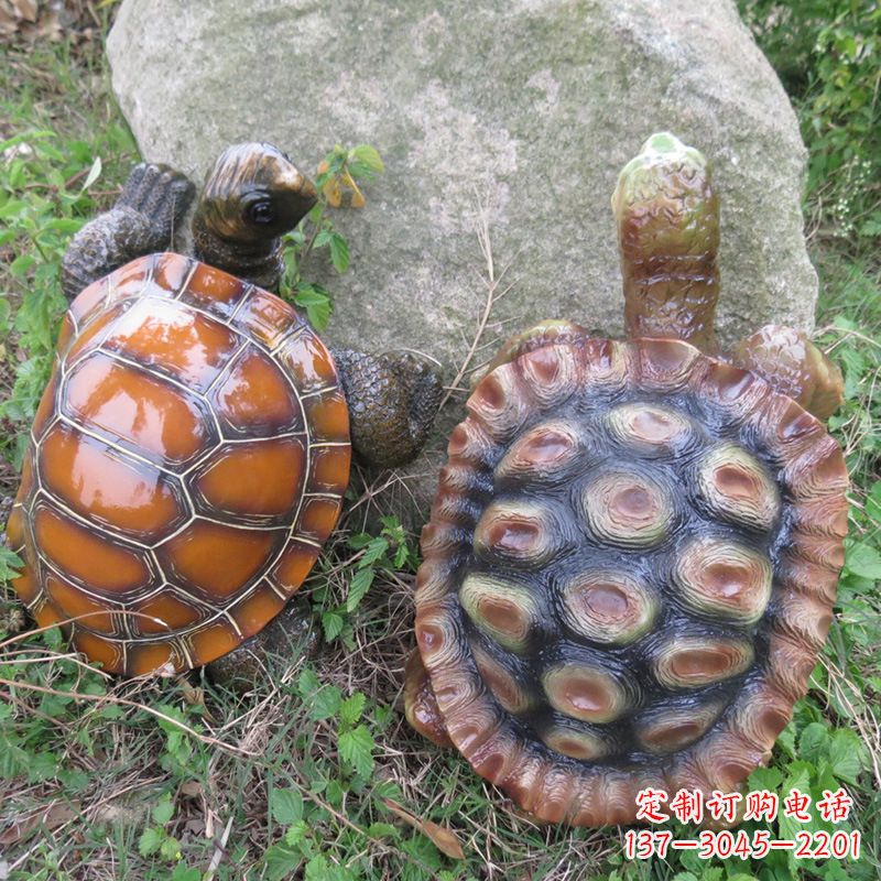 潍坊玻璃钢仿真乌龟雕塑，园林陆龟海龟花园装饰摆件