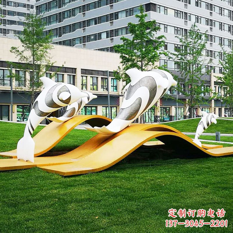 潍坊玻璃钢海豚景观雕塑精致的城市动物雕塑