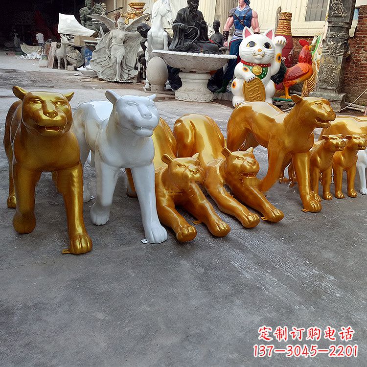 潍坊玻璃钢金钱豹雕塑-商场美陈动物雕塑摆件可改色改图案