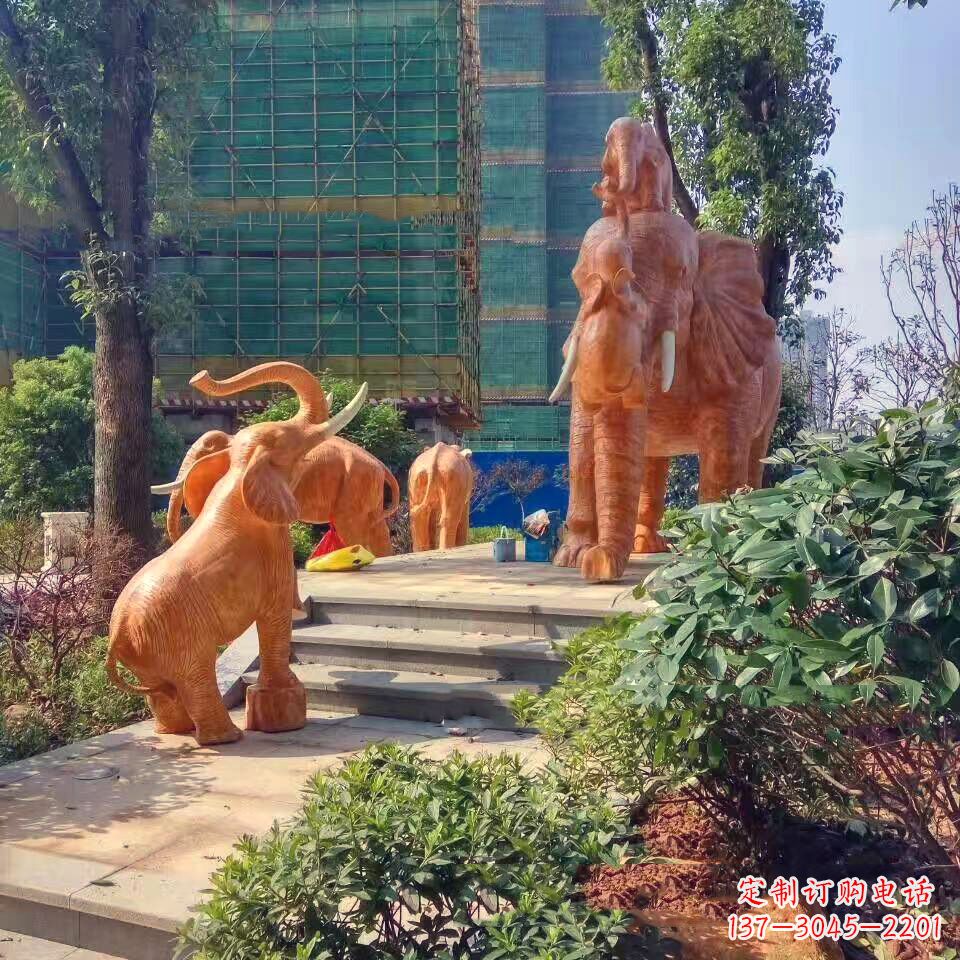 潍坊玻璃钢卡通大象雕塑-小区园林动物景观雕塑