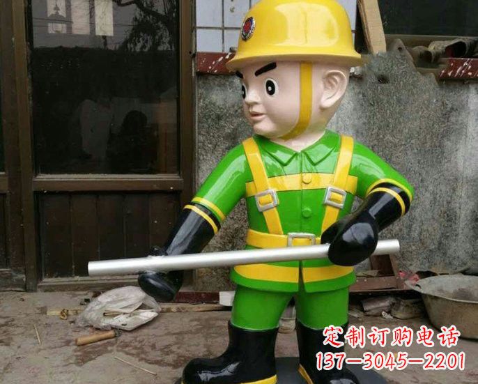 潍坊玻璃钢卡通消防员雕塑