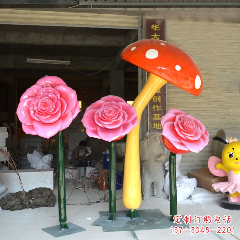 潍坊玻璃钢玫瑰花雕塑摆件