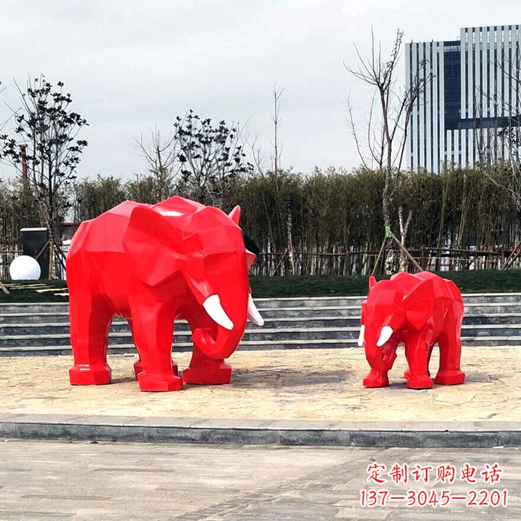 潍坊玻璃钢喷水大象头雕塑-园林广场块面大象雕塑摆件