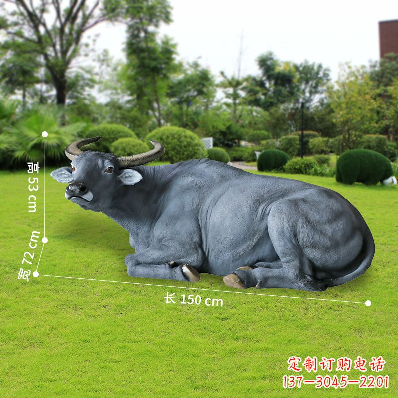 潍坊玻璃钢卧姿水牛雕塑——给人以宁静自然的感受