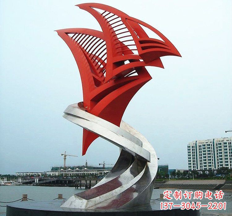潍坊不锈钢彩色抽象帆船雕塑