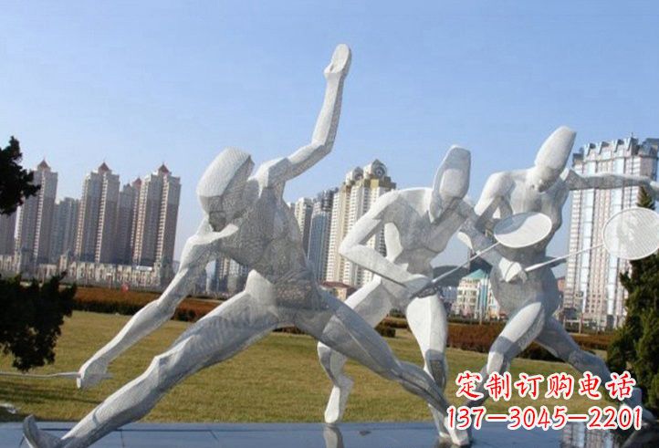 潍坊不锈钢抽象打羽毛球人物雕塑