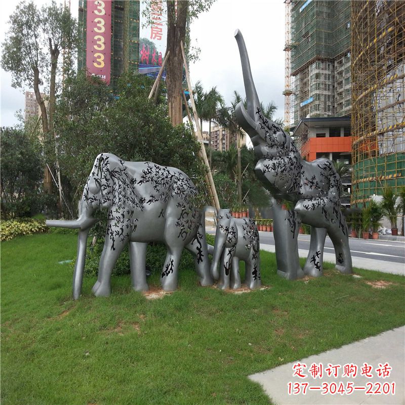 潍坊不锈钢抽象大象雕塑-小区园林草坪雕塑景观雕塑
