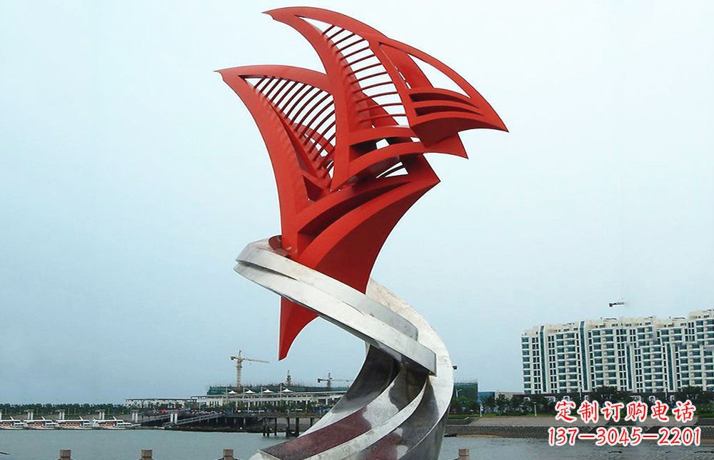 潍坊不锈钢抽象帆船海边景观雕塑22