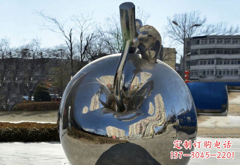 潍坊不锈钢抽象镜面苹果雕塑