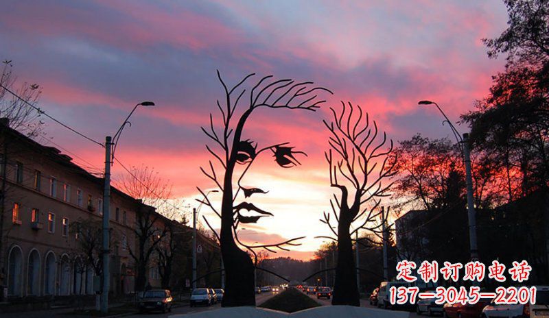 潍坊不锈钢抽象人头街边景观雕塑
