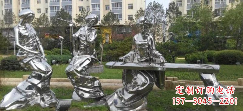 潍坊不锈钢抽象演奏乐器的古代美女雕塑