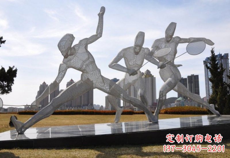 潍坊不锈钢抽象羽毛球人物雕塑